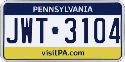 PA license plate JWT3104
