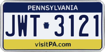 PA license plate JWT3121