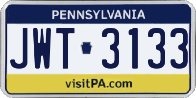 PA license plate JWT3133