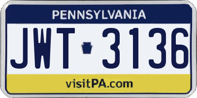 PA license plate JWT3136