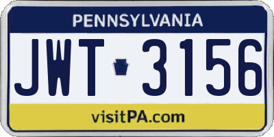 PA license plate JWT3156