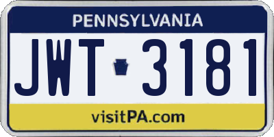 PA license plate JWT3181