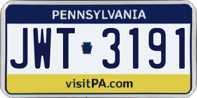 PA license plate JWT3191