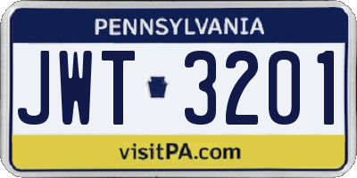 PA license plate JWT3201