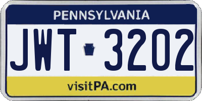 PA license plate JWT3202