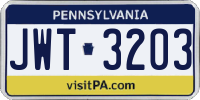 PA license plate JWT3203