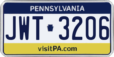 PA license plate JWT3206