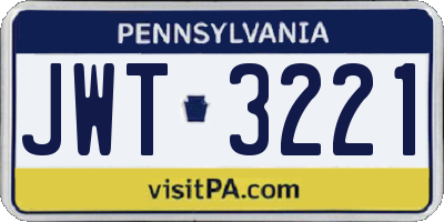 PA license plate JWT3221