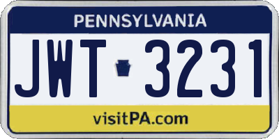 PA license plate JWT3231