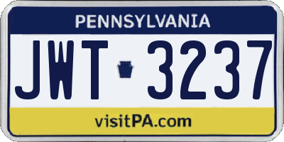 PA license plate JWT3237