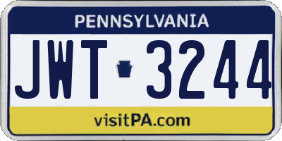 PA license plate JWT3244