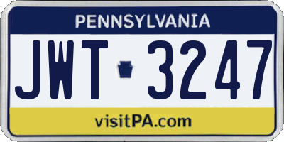 PA license plate JWT3247