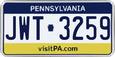 PA license plate JWT3259