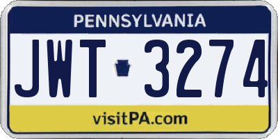 PA license plate JWT3274