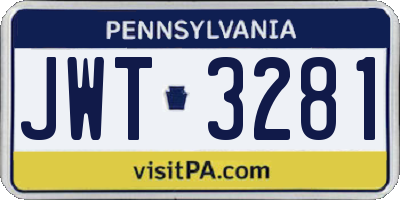 PA license plate JWT3281
