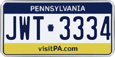 PA license plate JWT3334