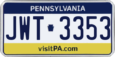 PA license plate JWT3353