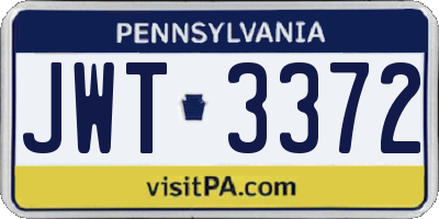 PA license plate JWT3372