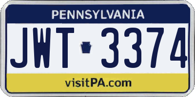 PA license plate JWT3374