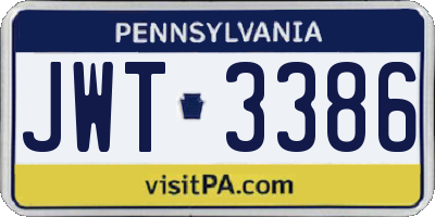 PA license plate JWT3386