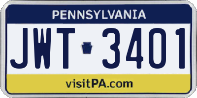 PA license plate JWT3401