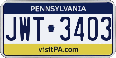 PA license plate JWT3403