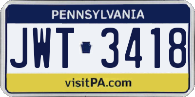 PA license plate JWT3418