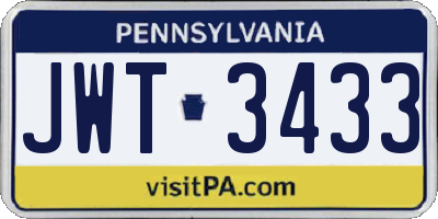 PA license plate JWT3433