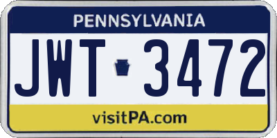 PA license plate JWT3472