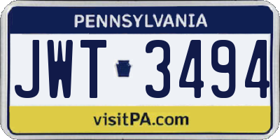 PA license plate JWT3494
