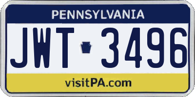 PA license plate JWT3496
