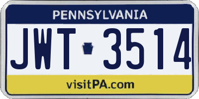 PA license plate JWT3514