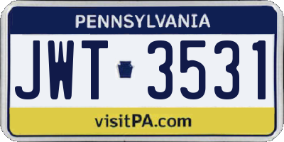 PA license plate JWT3531