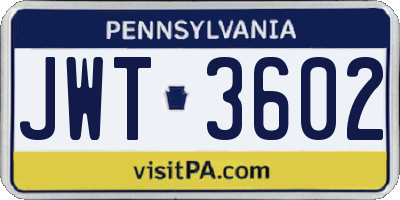 PA license plate JWT3602
