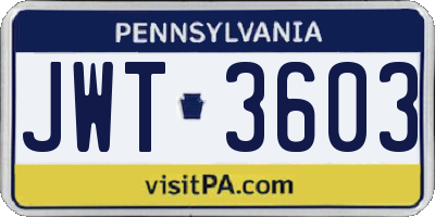 PA license plate JWT3603