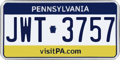 PA license plate JWT3757