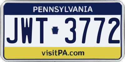 PA license plate JWT3772