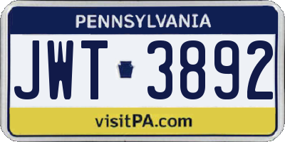 PA license plate JWT3892