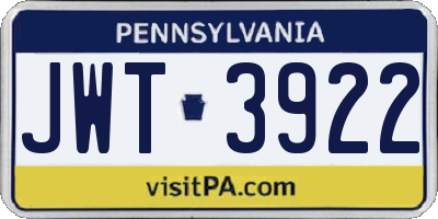 PA license plate JWT3922