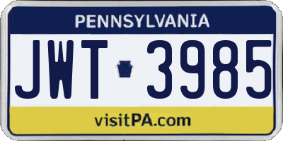 PA license plate JWT3985