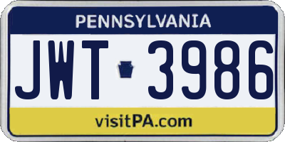 PA license plate JWT3986