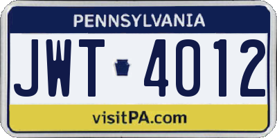 PA license plate JWT4012