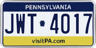 PA license plate JWT4017
