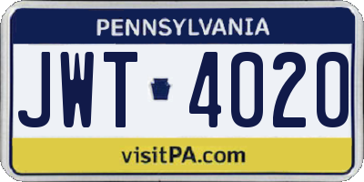 PA license plate JWT4020