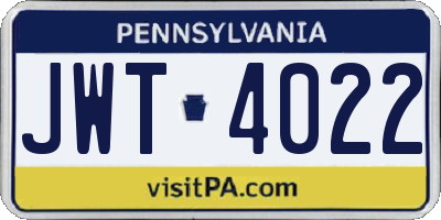 PA license plate JWT4022