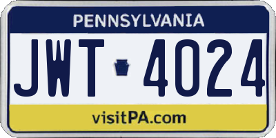 PA license plate JWT4024