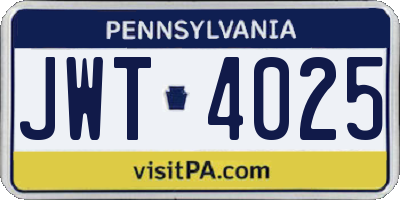 PA license plate JWT4025