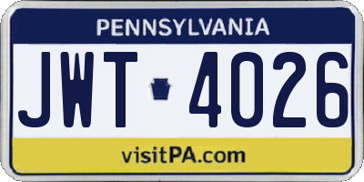 PA license plate JWT4026