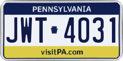 PA license plate JWT4031