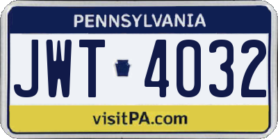 PA license plate JWT4032